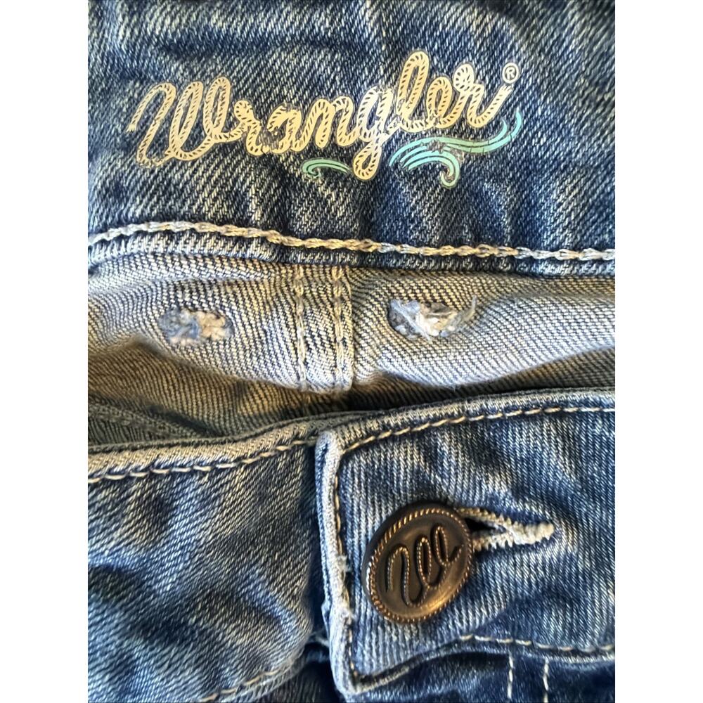 Vintage Y2K Wrangler Flare Jeans Women Sz 30x34 Light Wash Distressed Thrash Hem - Picture 3 of 12